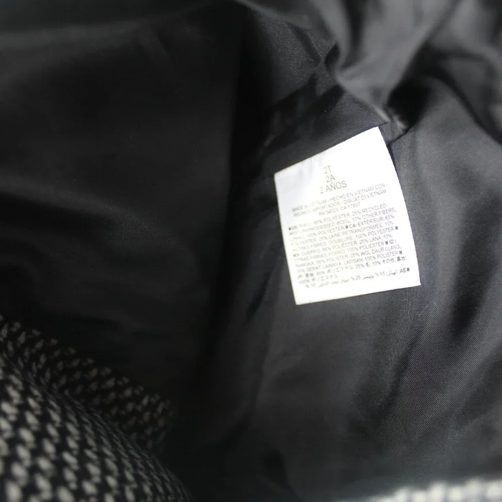 Old Navy Toddler Black & White Tweed Wool Blend Peacoat 2 Pockets Size 2T 2A NWT